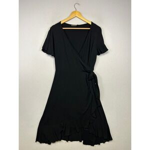 Classic Minimalist‎ iHot Women Large Black Ruffle Hem Flutter Sleeve Wrap Dress